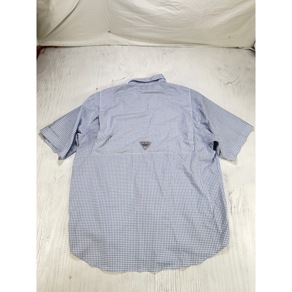 Columbia Super Tamiami PFG Fishing S/S Shirt Men Large Blue White Plaid FM7189 - Picture 4 of 8